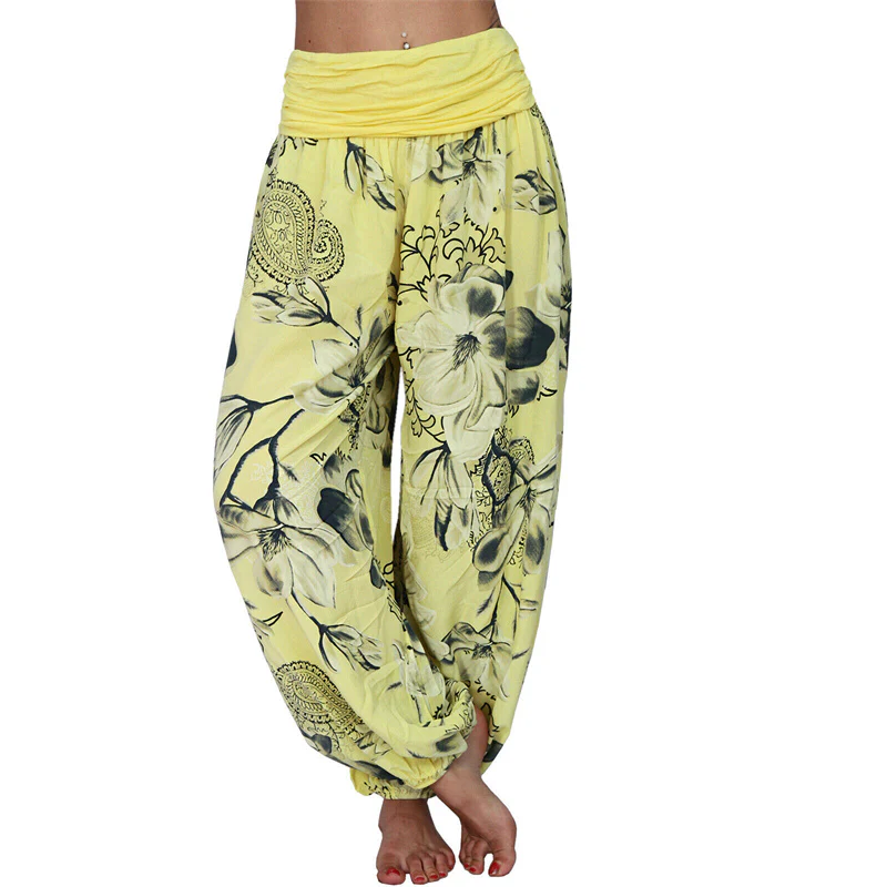 Pantaloni harem larghi con motivo a foglie di fiore Buddha Stones, pantaloni da yoga da donna - Image 11