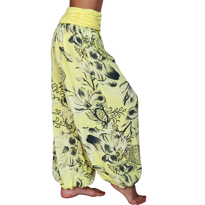 Pantaloni harem larghi con motivo a foglie di fiore Buddha Stones, pantaloni da yoga da donna - Image 12