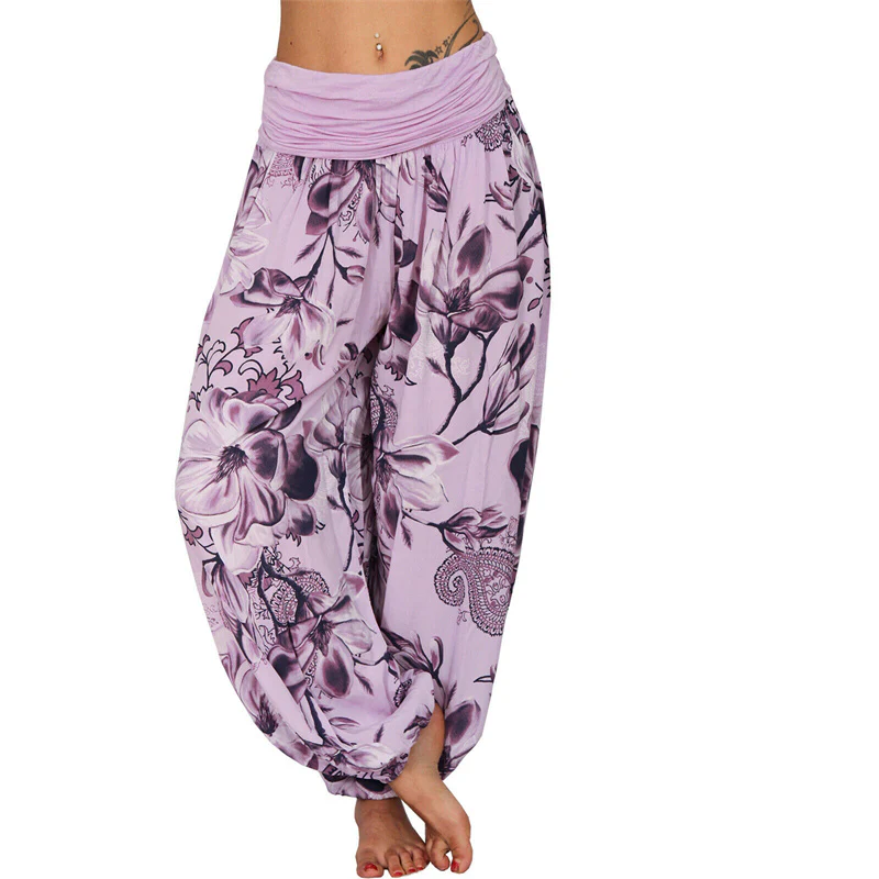 Pantaloni harem larghi con motivo a foglie di fiore Buddha Stones, pantaloni da yoga da donna - Image 17
