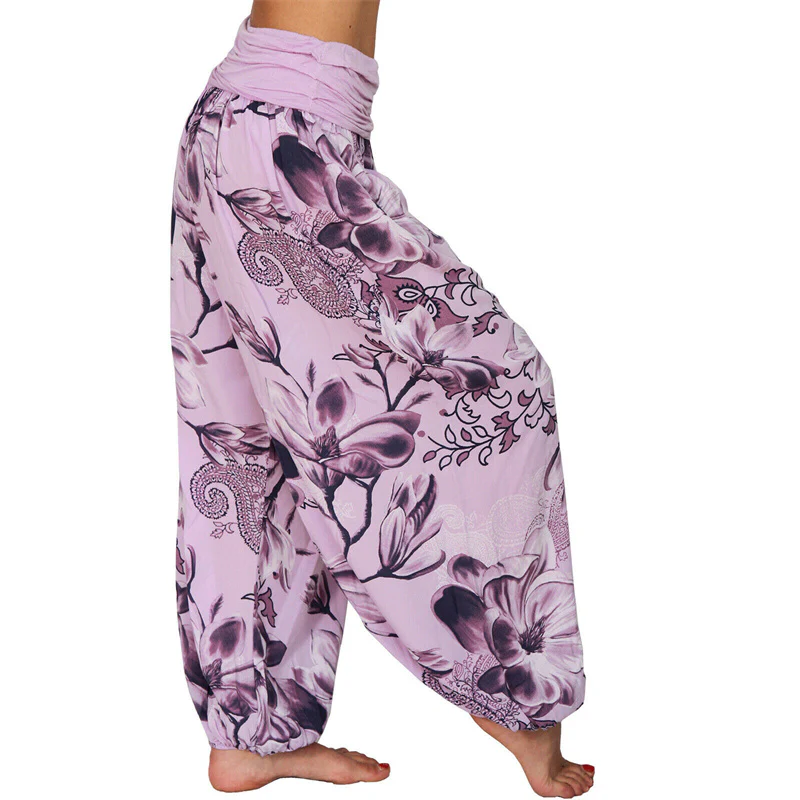 Pantaloni harem larghi con motivo a foglie di fiore Buddha Stones, pantaloni da yoga da donna - Image 18