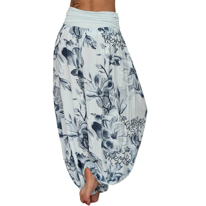 Pantaloni harem larghi con motivo a foglie di fiore Buddha Stones, pantaloni da yoga da donna - Image 22