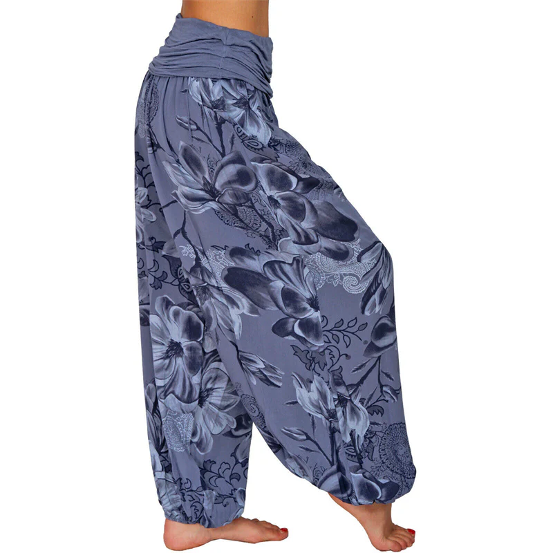 Pantaloni harem larghi con motivo a foglie di fiore Buddha Stones, pantaloni da yoga da donna - Image 24