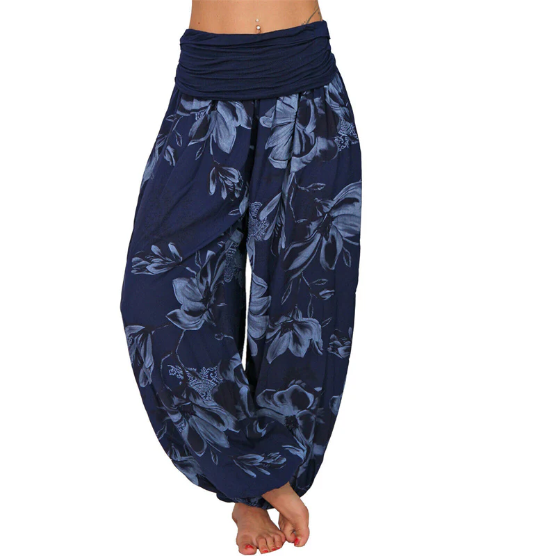 Pantaloni harem larghi con motivo a foglie di fiore Buddha Stones, pantaloni da yoga da donna - Image 26
