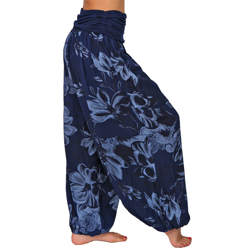 Pantaloni harem larghi con motivo a foglie di fiore Buddha Stones, pantaloni da yoga da donna - Image 27
