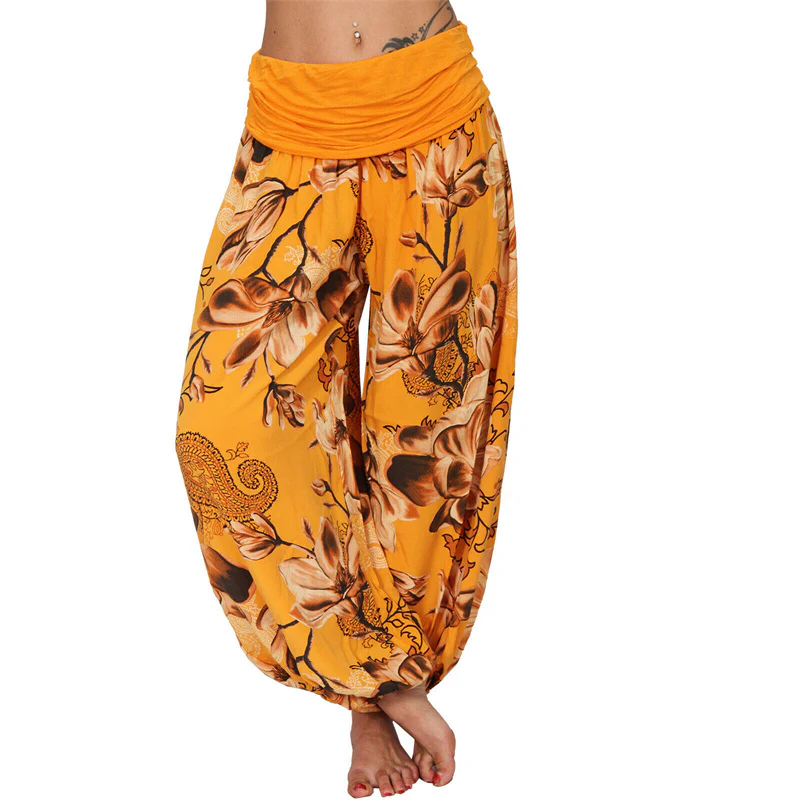 Pantaloni harem larghi con motivo a foglie di fiore Buddha Stones, pantaloni da yoga da donna - Image 35