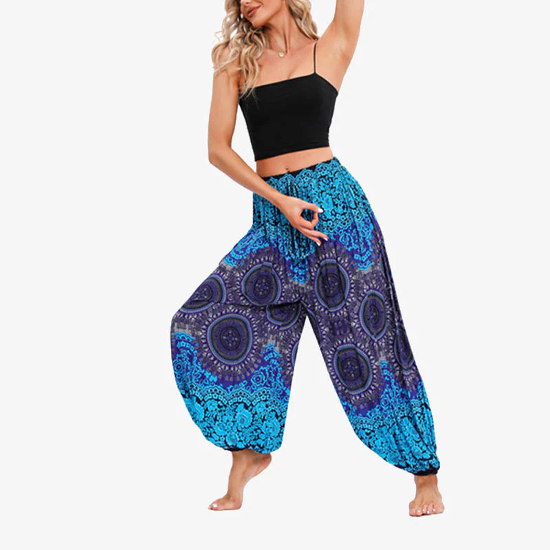Pantaloni harem larghi da donna con fiori geometrici rotondi e Buddha Stones - Image 6