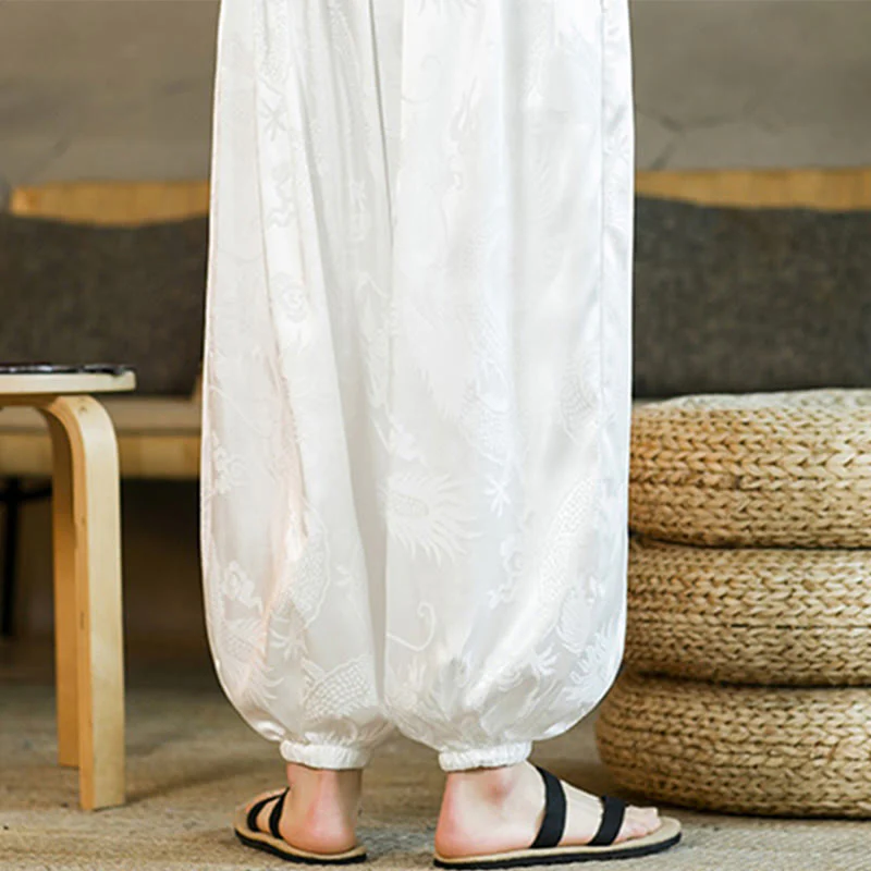 Pantaloni harem larghi da uomo con tasche e motivo a drago con Buddha Stones - Image 15