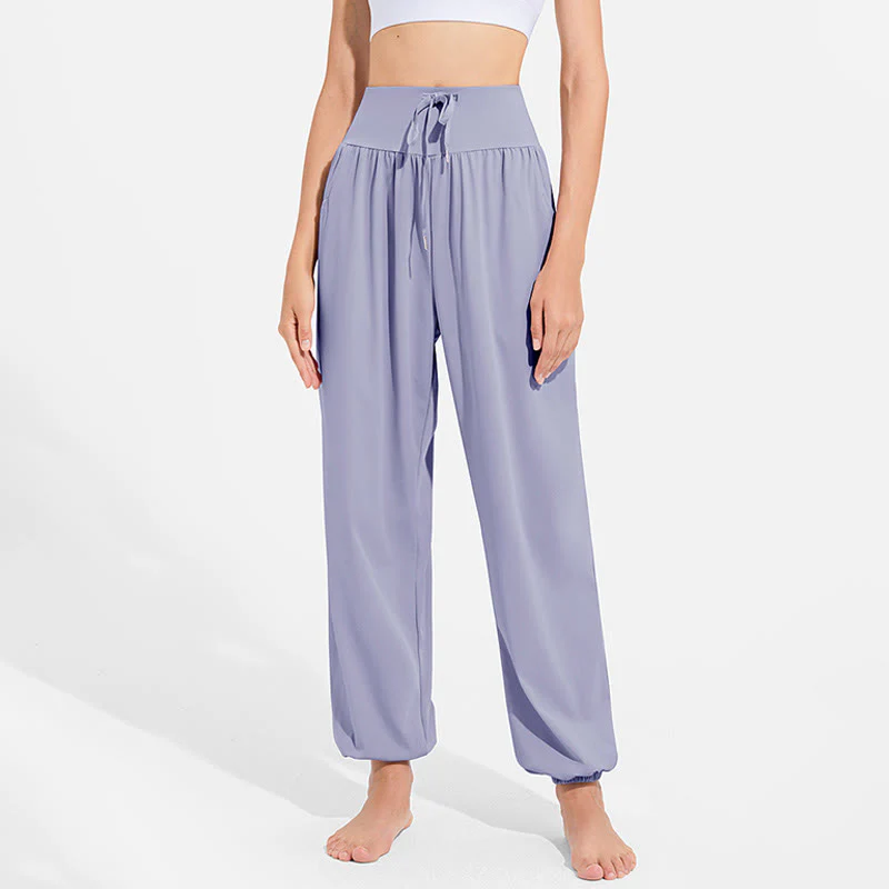 Pantaloni harem sportivi da yoga da donna con tasche e coulisse elastica in vita con motivo Buddha Stones - Image 2