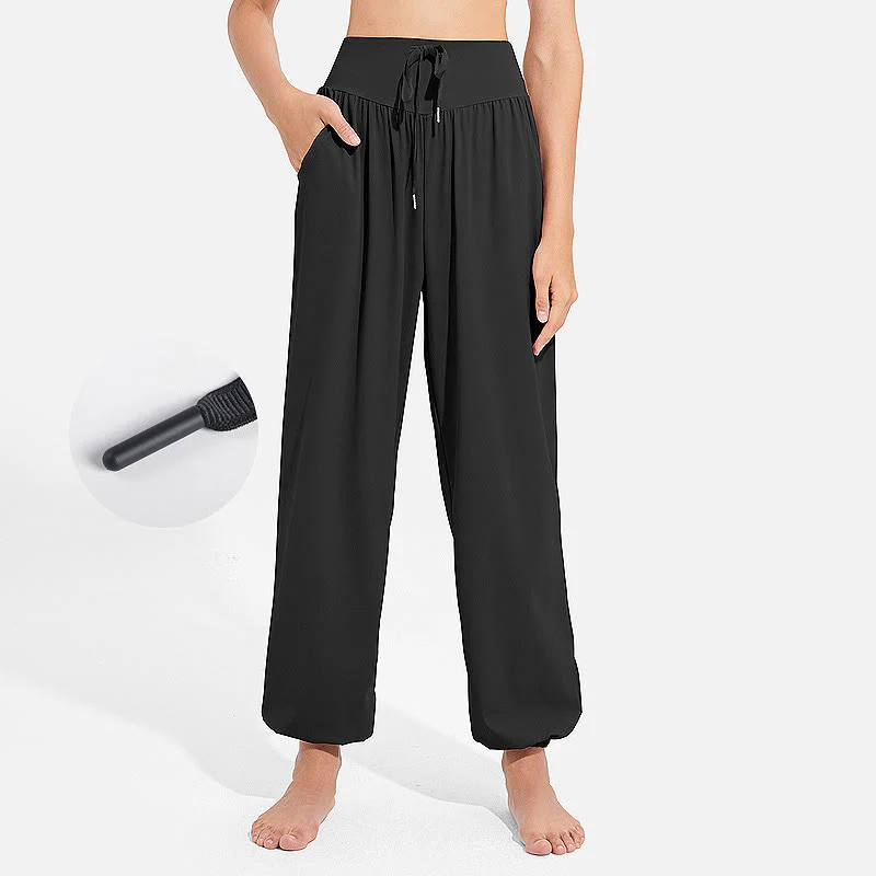 Pantaloni harem sportivi da yoga da donna con tasche e coulisse elastica in vita con motivo Buddha Stones - Image 5