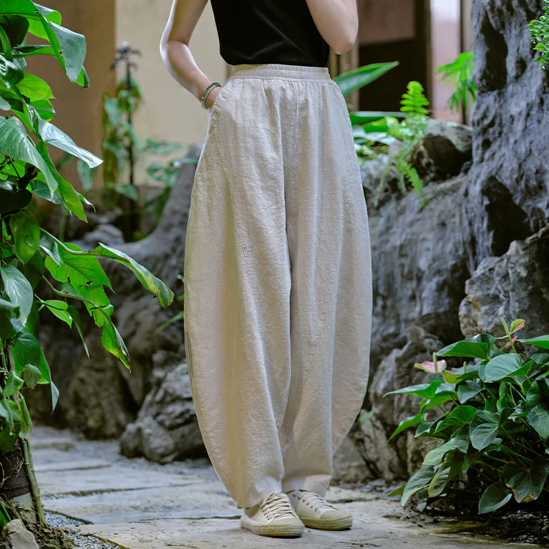 Pantaloni harem yoga larghi tinta unita con tasche Buddha Stones - Image 12