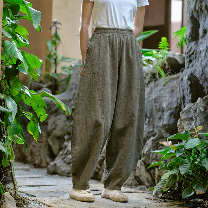 Pantaloni harem yoga larghi tinta unita con tasche Buddha Stones - Image 32