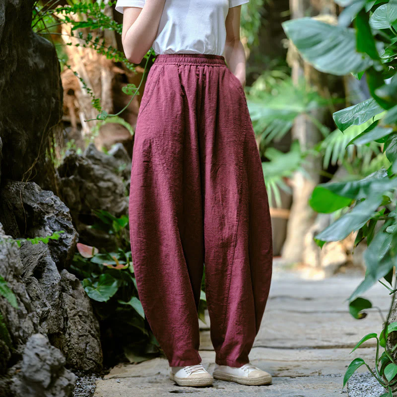 Pantaloni harem yoga larghi tinta unita con tasche Buddha Stones - Image 39