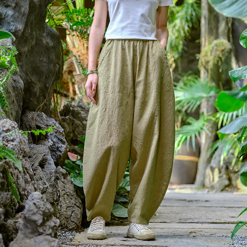 Pantaloni harem yoga larghi tinta unita con tasche Buddha Stones - Image 5