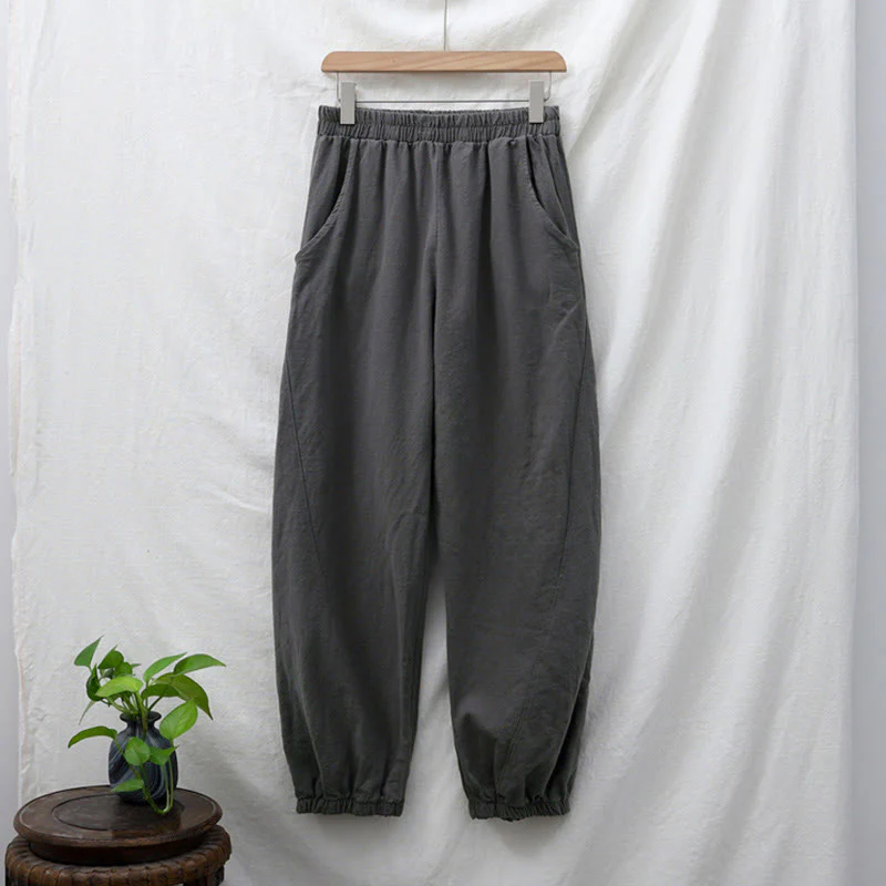 Pantaloni in cotone e lino ramiè tinta unita Buddha Stones con tasche - Image 7