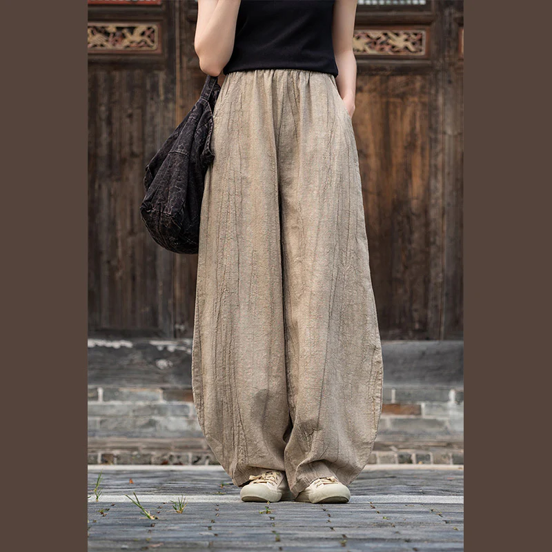 Pantaloni in lino e cotone ramiè Buddha Stones Pantaloni con design tie-dye Pantaloni larghi Zen Yoga da donna con tasche - Image 10