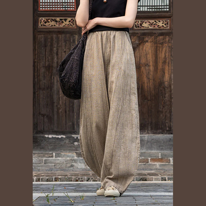 Pantaloni in lino e cotone ramiè Buddha Stones Pantaloni con design tie-dye Pantaloni larghi Zen Yoga da donna con tasche - Image 11