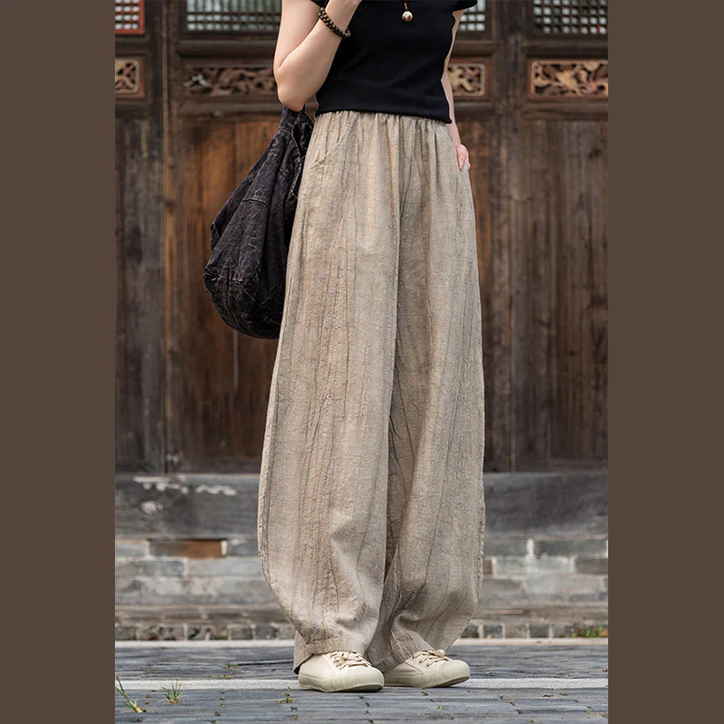 Pantaloni in lino e cotone ramiè Buddha Stones Pantaloni con design tie-dye Pantaloni larghi Zen Yoga da donna con tasche - Image 15