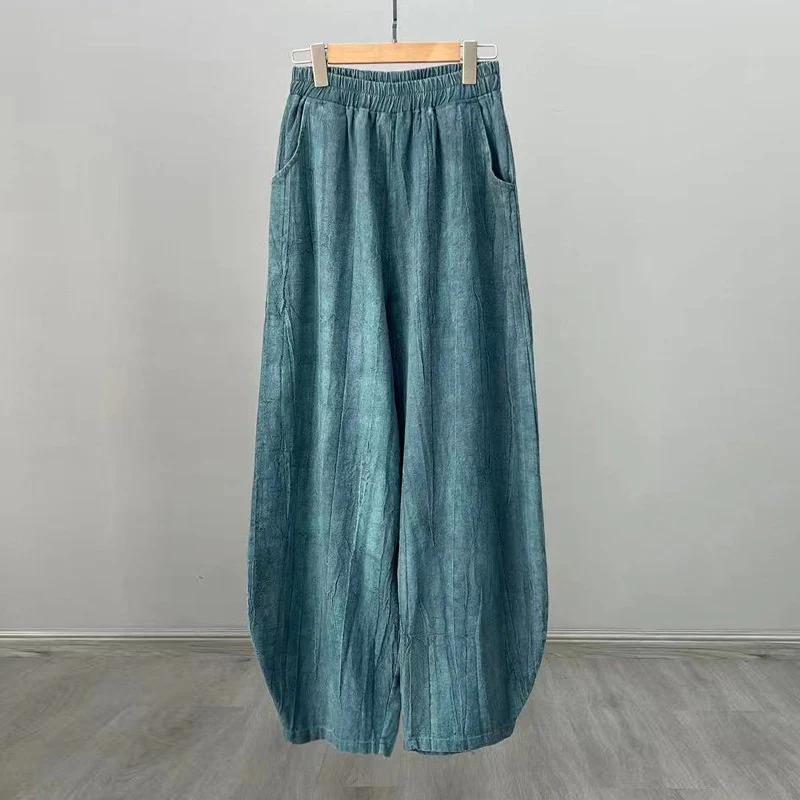 Pantaloni in lino e cotone ramiè Buddha Stones Pantaloni con design tie-dye Pantaloni larghi Zen Yoga da donna con tasche - Image 16