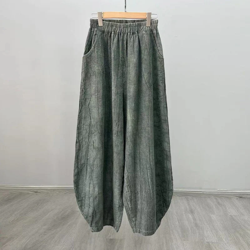 Pantaloni in lino e cotone ramiè Buddha Stones Pantaloni con design tie-dye Pantaloni larghi Zen Yoga da donna con tasche - Image 17