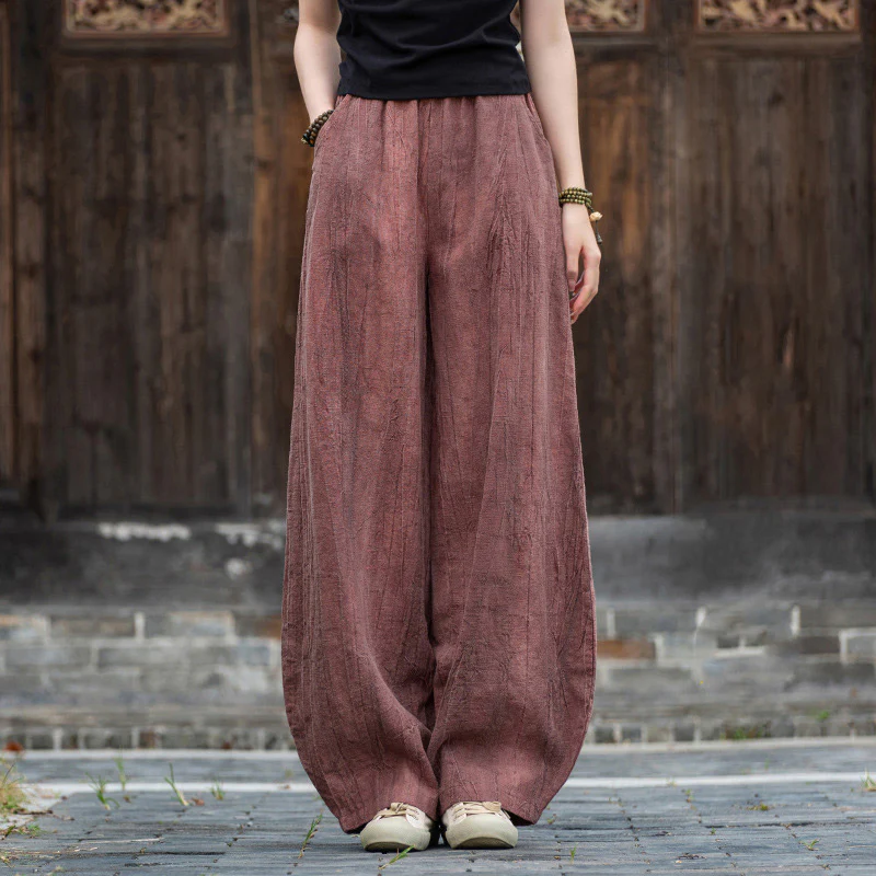 Pantaloni in lino e cotone ramiè Buddha Stones Pantaloni con design tie-dye Pantaloni larghi Zen Yoga da donna con tasche - Image 18