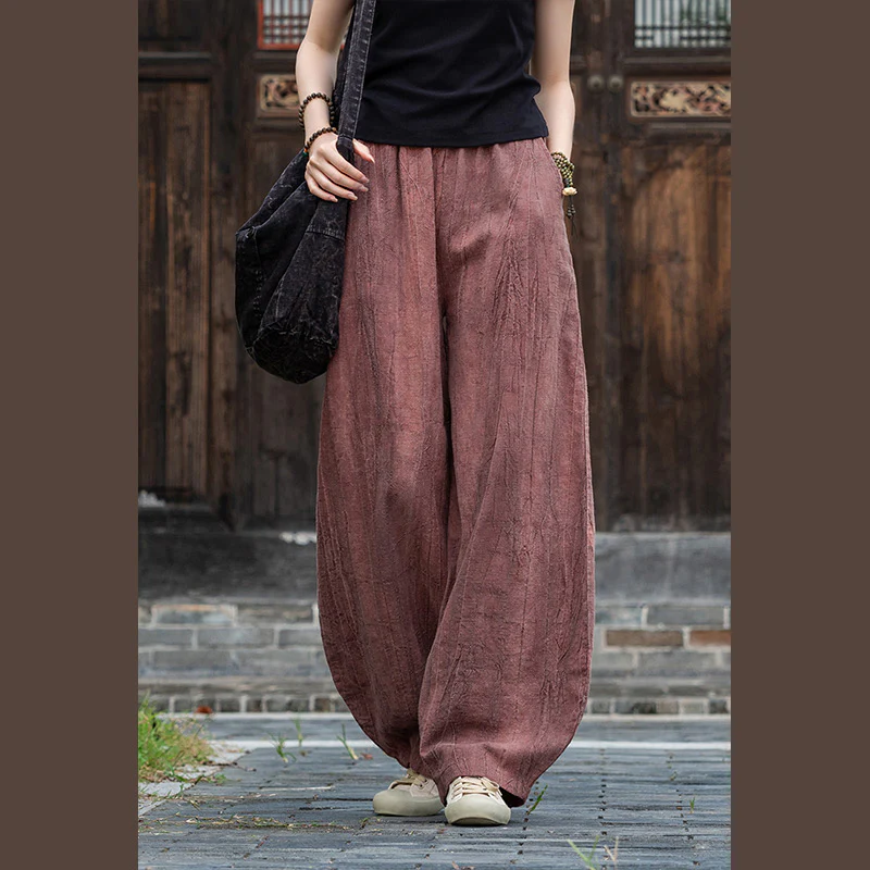 Pantaloni in lino e cotone ramiè Buddha Stones Pantaloni con design tie-dye Pantaloni larghi Zen Yoga da donna con tasche - Image 20
