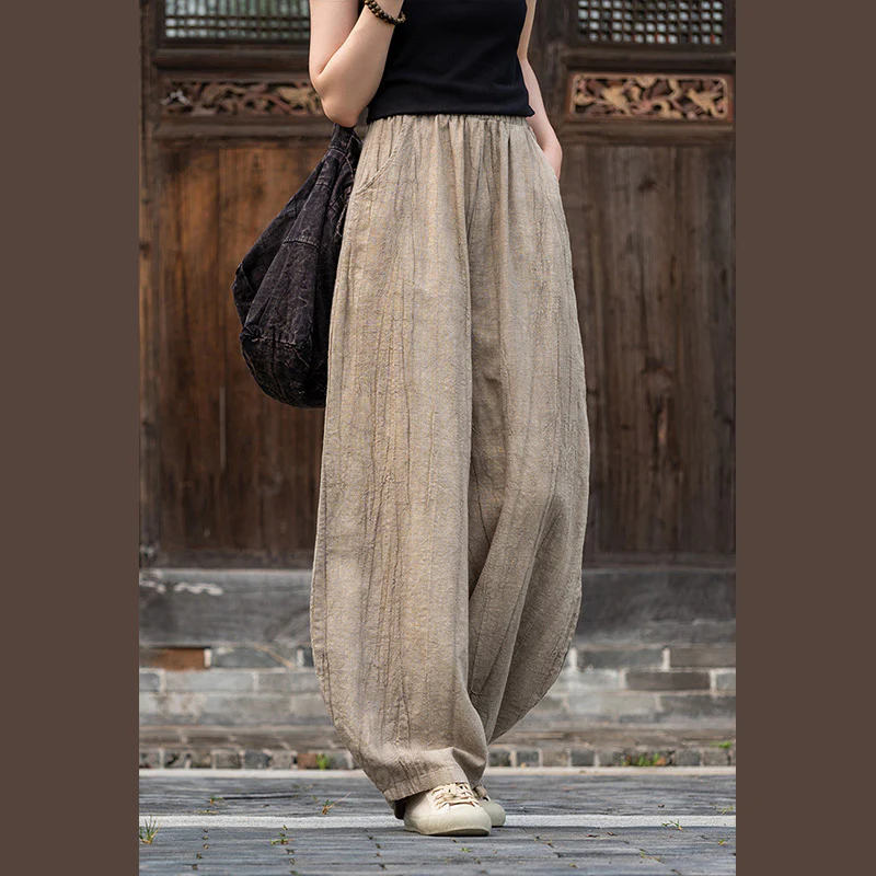 Pantaloni in lino e cotone ramiè Buddha Stones Pantaloni con design tie-dye Pantaloni larghi Zen Yoga da donna con tasche - Image 24