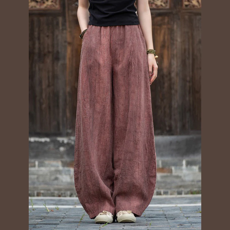 Pantaloni in lino e cotone ramiè Buddha Stones Pantaloni con design tie-dye Pantaloni larghi Zen Yoga da donna con tasche - Image 26
