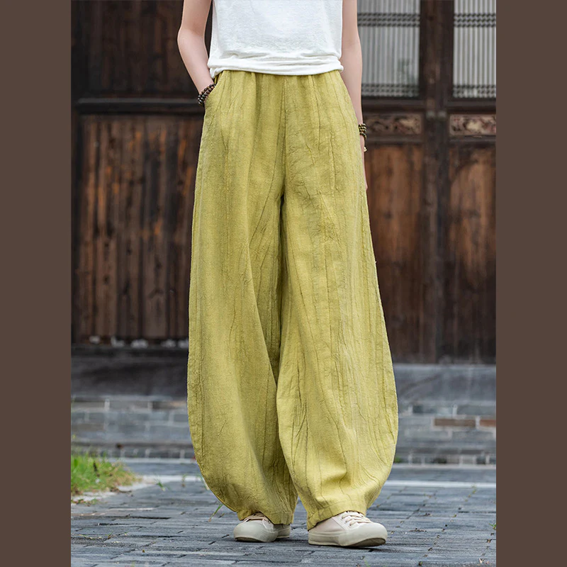 Pantaloni in lino e cotone ramiè Buddha Stones Pantaloni con design tie-dye Pantaloni larghi Zen Yoga da donna con tasche - Image 28