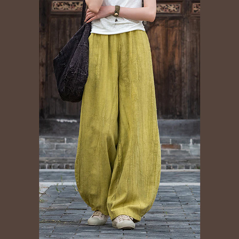 Pantaloni in lino e cotone ramiè Buddha Stones Pantaloni con design tie-dye Pantaloni larghi Zen Yoga da donna con tasche - Image 29