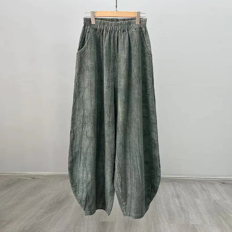 Pantaloni in lino e cotone ramiè Buddha Stones Pantaloni con design tie-dye Pantaloni larghi Zen Yoga da donna con tasche - Image 34