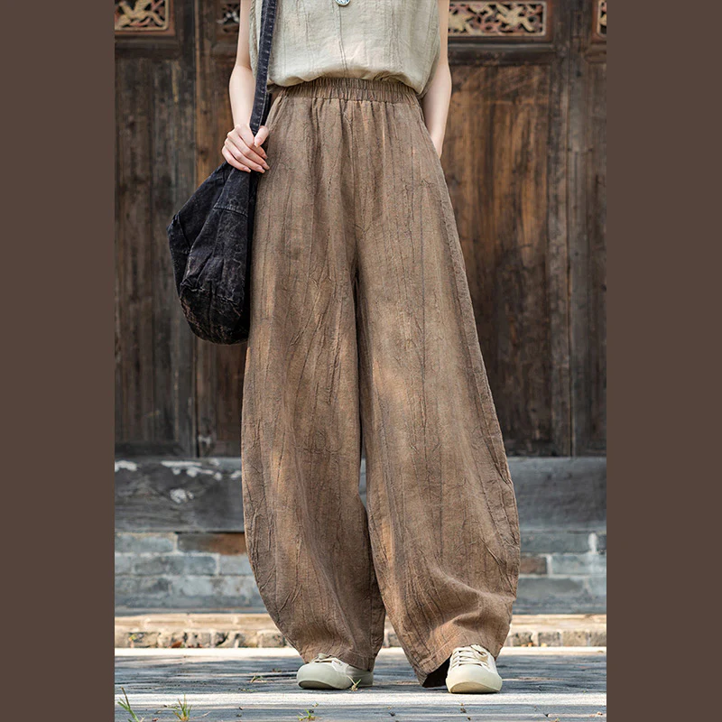 Pantaloni in lino e cotone ramiè Buddha Stones Pantaloni con design tie-dye Pantaloni larghi Zen Yoga da donna con tasche - Image 6