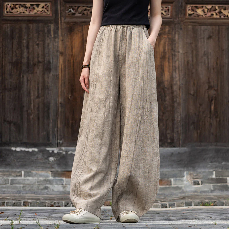 Pantaloni in lino e cotone ramiè Buddha Stones Pantaloni con design tie-dye Pantaloni larghi Zen Yoga da donna con tasche - Image 9