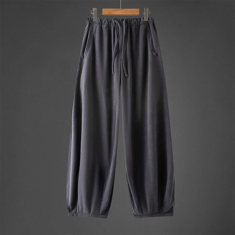 Pantaloni in velluto a coste con coulisse e elastico in vita, modello invernale da uomo Buddha Stones, con tasche