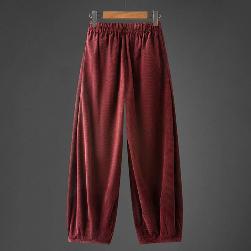 Pantaloni in velluto a coste con coulisse e elastico in vita, modello invernale da uomo Buddha Stones, con tasche - Image 12