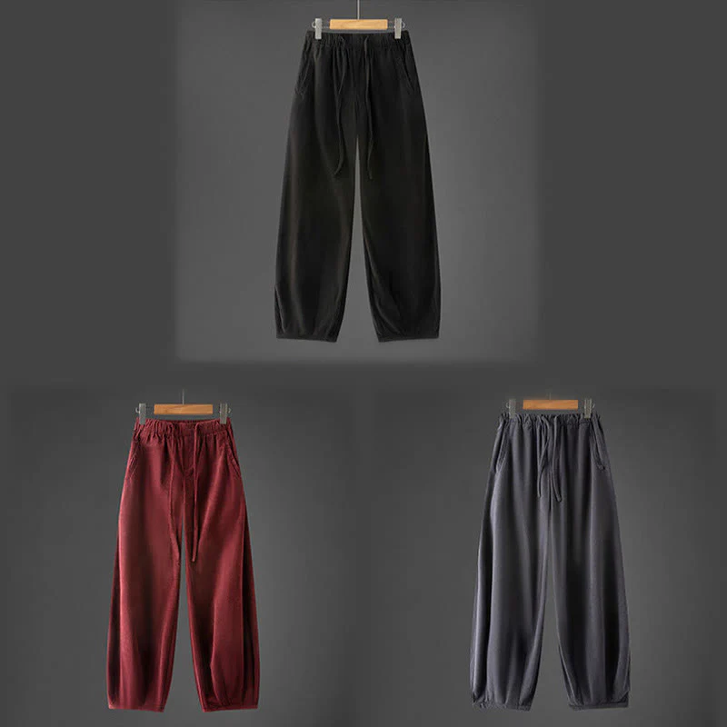 Pantaloni in velluto a coste con coulisse e elastico in vita, modello invernale da uomo Buddha Stones, con tasche - Image 13