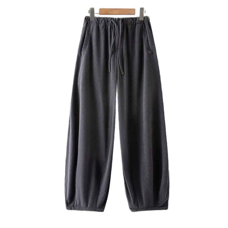 Pantaloni in velluto a coste con coulisse e elastico in vita, modello invernale da uomo Buddha Stones, con tasche - Image 8