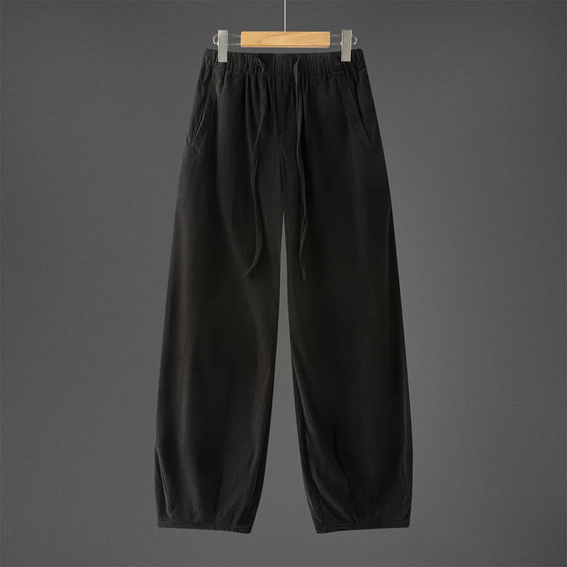 Pantaloni in velluto a coste con coulisse e elastico in vita, modello invernale da uomo Buddha Stones, con tasche - Image 9