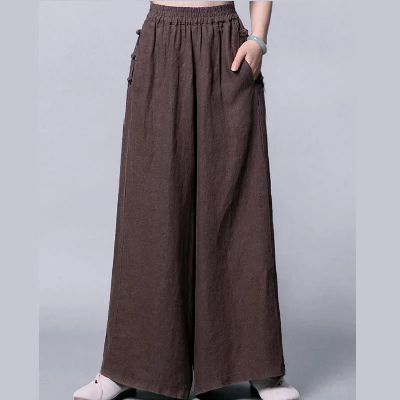 Pantaloni larghi a vita alta con bottoni a rana e tasche Buddha Stones - Image 11