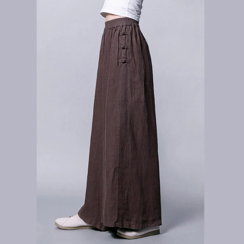 Pantaloni larghi a vita alta con bottoni a rana e tasche Buddha Stones - Image 12