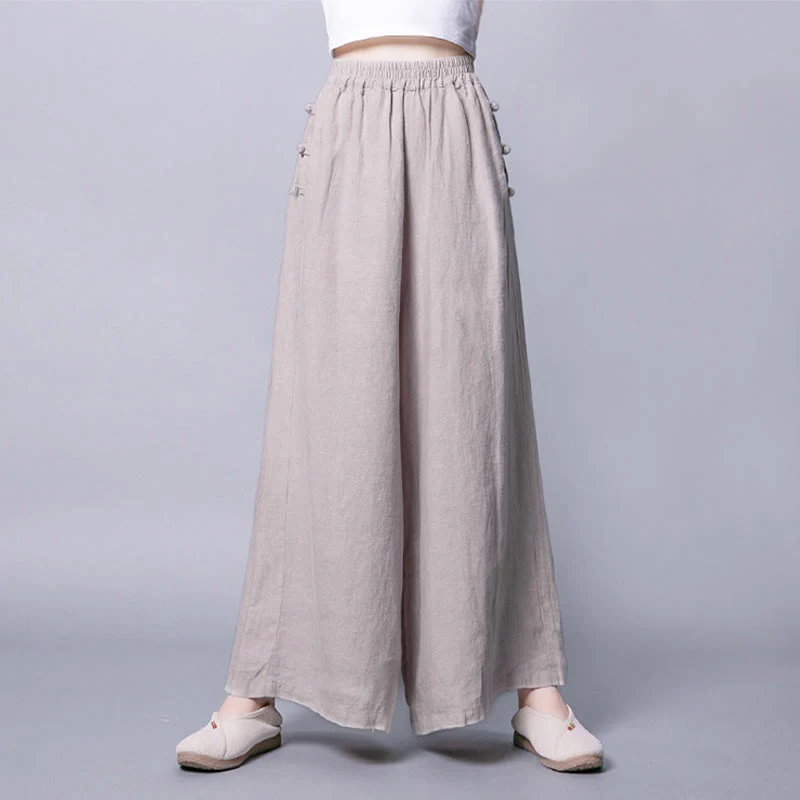 Pantaloni larghi a vita alta con bottoni a rana e tasche Buddha Stones - Image 6
