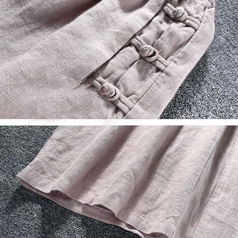 Pantaloni larghi a vita alta con bottoni a rana e tasche Buddha Stones - Image 8