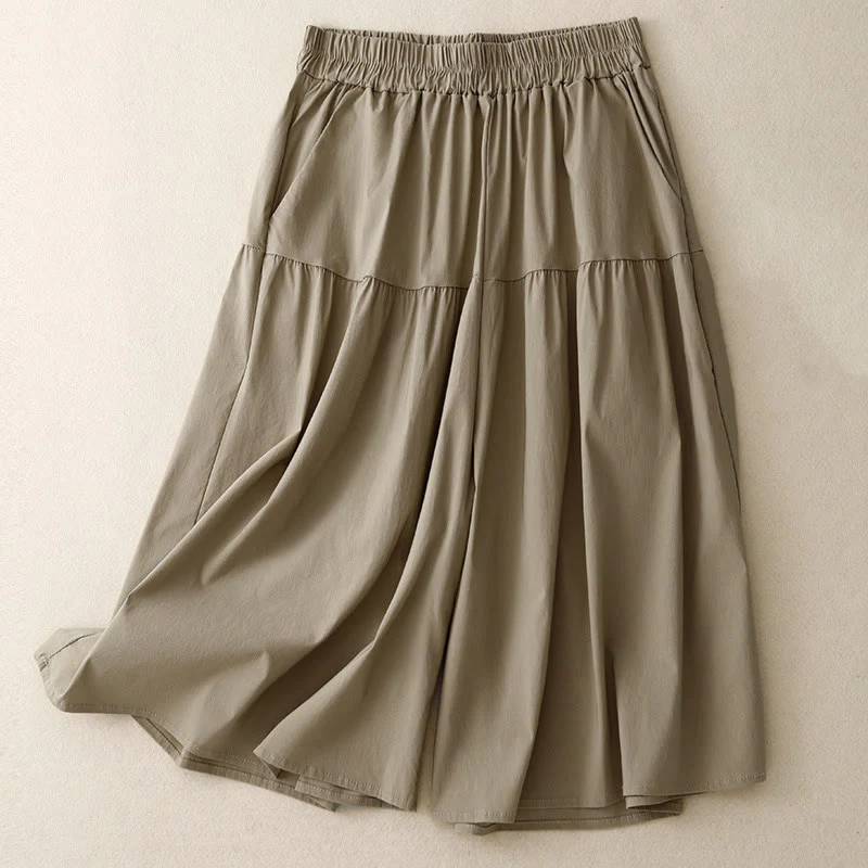 Pantaloni larghi casual da donna in cotone elasticizzato Buddha Stones, con tasche, lunghezza 7-8