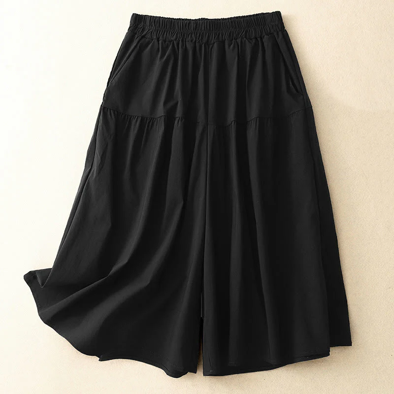 Pantaloni larghi casual da donna in cotone elasticizzato Buddha Stones, con tasche, lunghezza 7-8 - Image 11