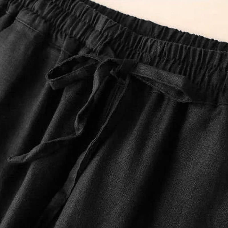 Pantaloni larghi casual con vita alta e lacci Buddha Stones con tasche - Image 21
