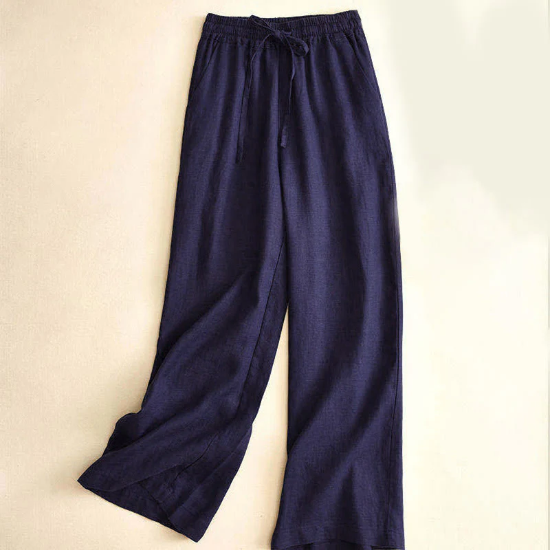 Pantaloni larghi casual con vita alta e lacci Buddha Stones con tasche - Image 22