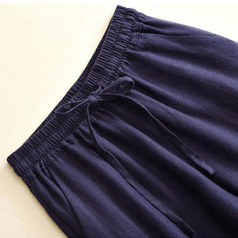 Pantaloni larghi casual con vita alta e lacci Buddha Stones con tasche - Image 23