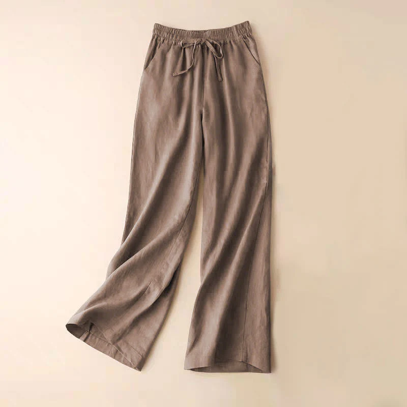 Pantaloni larghi casual con vita alta e lacci Buddha Stones con tasche - Image 29
