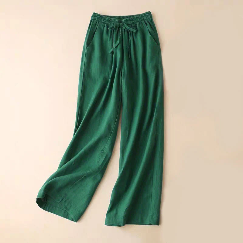 Pantaloni larghi casual con vita alta e lacci Buddha Stones con tasche - Image 8