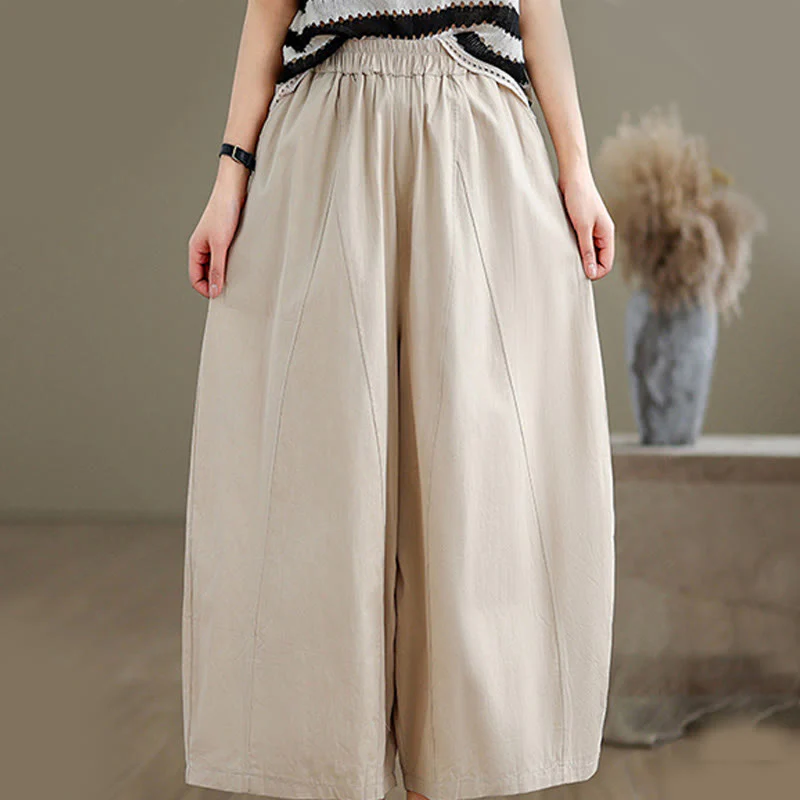 Pantaloni larghi da donna Buddha Stones, casual, in cotone tinta unita, con tasche, lunghezza 7-8 - Image 3