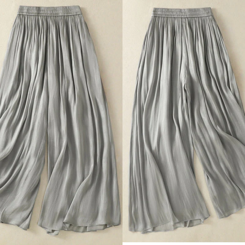 Pantaloni larghi da donna con elastico in vita, modello plissettato grigio chiaro, con tasche e motivo Buddha Stones - Image 4